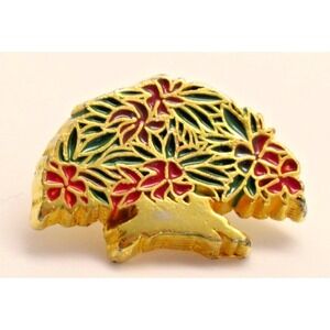 Dotty Smith Mini Hibiscus Lapel Pin Gold Tone Enamel Floral 3/4"